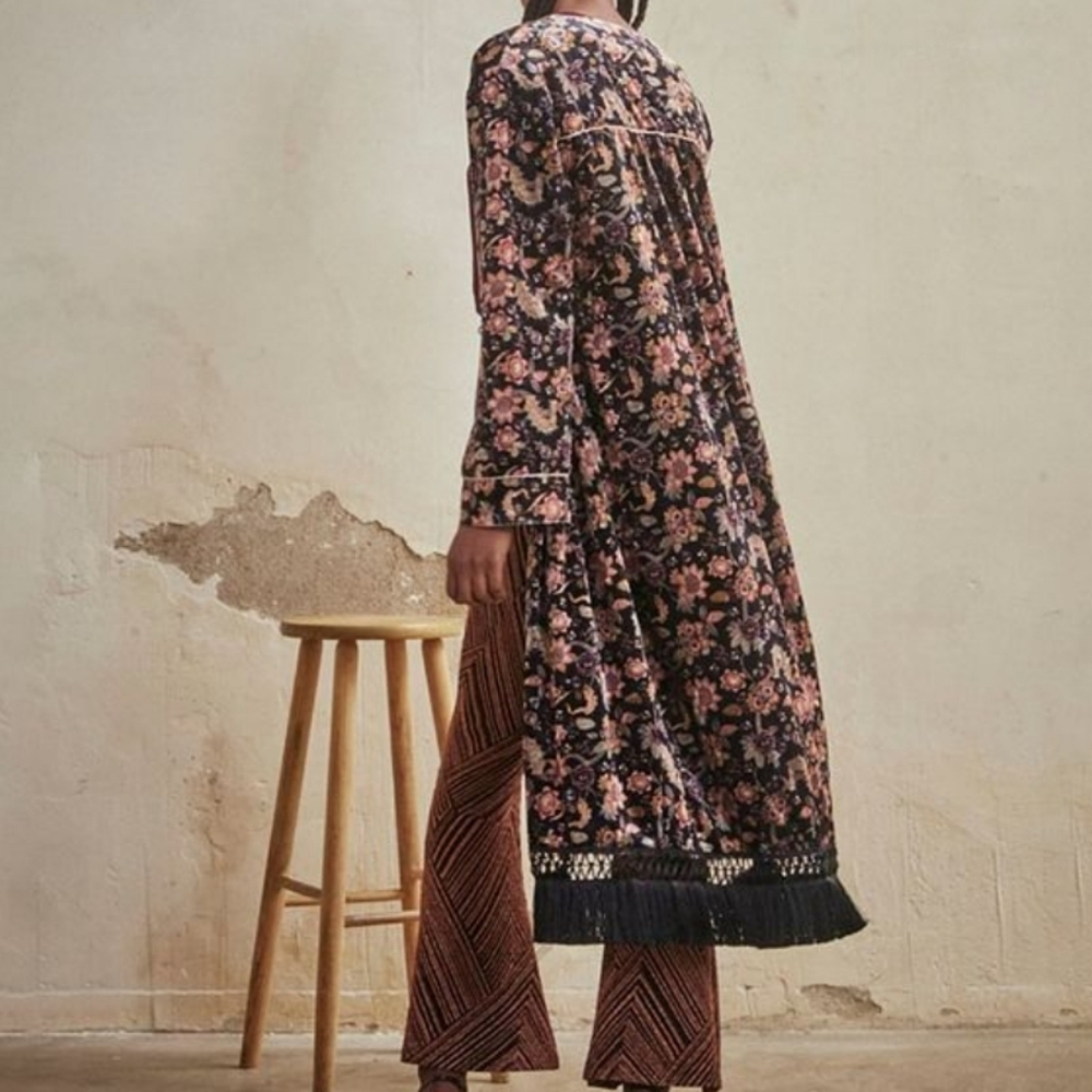 NWT NEKANE | $147 Bahari Long Velvet Fringed Kimono - Picture 3 of 4